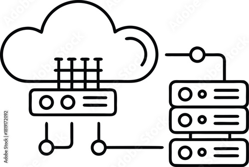 Cloud computing network connection with server rack illustration