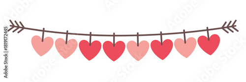 Romantic hearts garland on an arrow string perfect for Valentines Day and love related design projects a whimsical illustration of affection and festive decorations