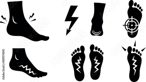 Foot pain icons vector illustration showing different foot pain types and locations simple design