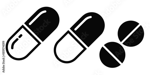 Capsule and medical pills icon set in vector format
