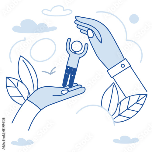 hand drawn doodle Plants growing from smart phone screen illustration