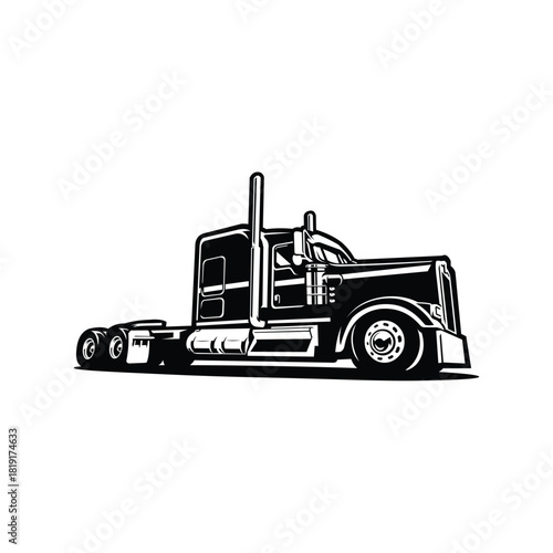 Monochrome 18 wheeler big rig freight semi truck vector icon isolated