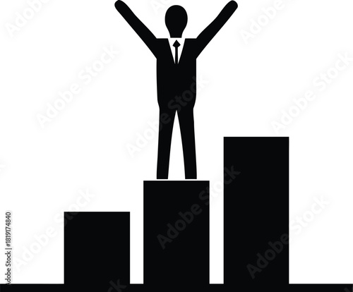 Successful businessman on the top of stairs