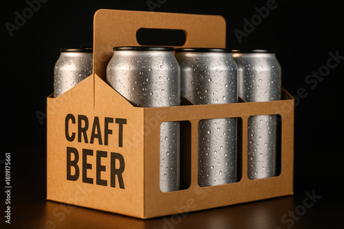 Craft beer six pack cans with condensation drops