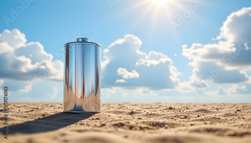 Battery charging in the desert nature landscape sunny environment futuristic concept