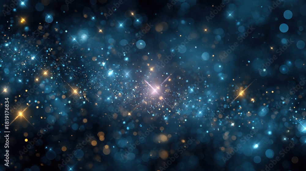 Obraz premium abstract bokeh lights and stars on a dark blue background 2026