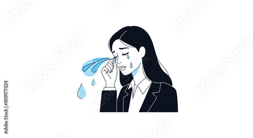 Young woman in a suit crying with tears streaming down her face, an illustration.