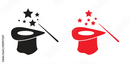 magic hat icon with magic wand, vector illustration.

