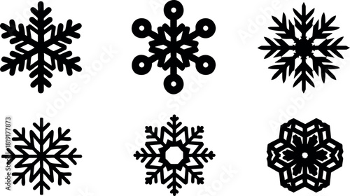 Black snowflake icons set six different winter snowflakes vector illustration simple design