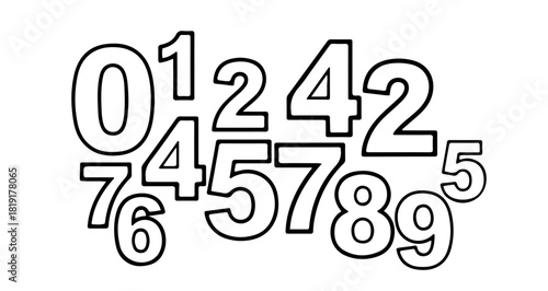 Outlined numbers zero to nine randomly placed on a, useful for education isolated on