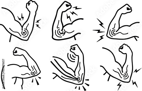 Arm pain injury muscle ache discomfort elbow inflammation medical vector illustration