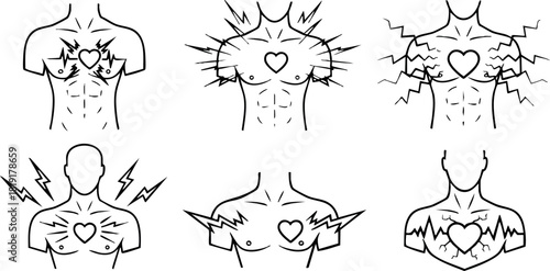 Male chest pain vector illustration different stages intensity heartache symptoms medical concept