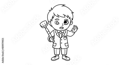 Cartoon plumber boy holding a plunger isolated on, ready to fix any plumbing issue with a smile