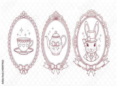 Alice in wonderland whimsical tea party frames
