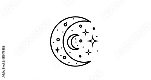 Crescent moon and stars isolated on, a celestial symbol of magic and mystical night sky