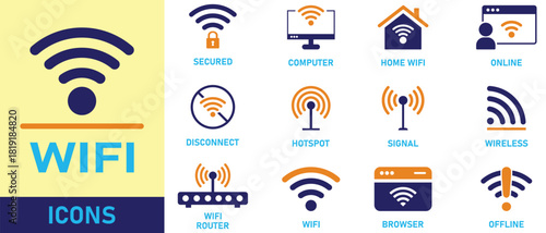 Wireless and Network vector line icon set. Contains linear outline icons like Connection, Signal, Internet, Phone, Radio, Computer, WIFI, Communication, Antenna. Editable use and stroke.