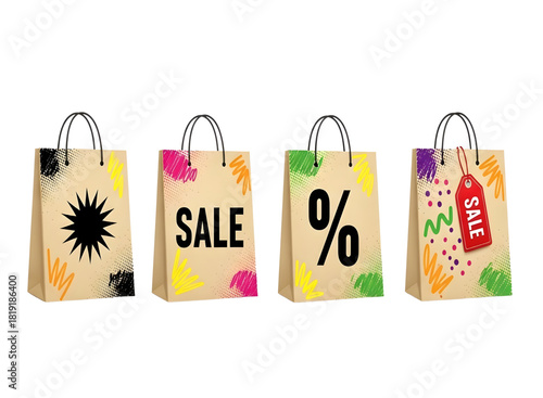 Sale shopping bags with discount symbols