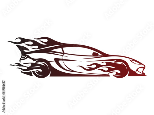 Red and black tribal flame sports car graphic vehicle speed