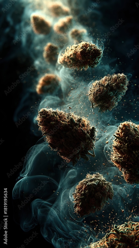 Fototapeta premium Cannabis Buds in Smoke