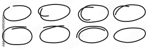 Hand drawn ovals and circles set. Ovals of different widths. Highlight circle frames . Rounds scribble line circles. Vector illustrations. eps 10