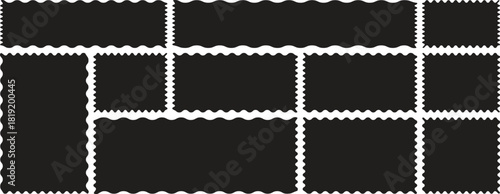 Zigzag edge sticker set for discount labels, badges, and sale tags. Set of zigzag edge frames rectangle shape frame. Postage stamps set. Post stamp frames and borders. Scalloped scallop edge shape
