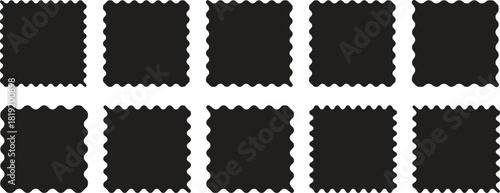 Zigzag edge sticker set for discount labels, badges, and sale tags. Set of zigzag edge frames rectangle shape frame. Postage stamps set. Post stamp frames and borders. Scalloped scallop edge shape