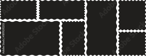 Zigzag edge sticker set for discount labels, badges, and sale tags. Set of zigzag edge frames rectangle shape frame. Postage stamps set. Post stamp frames and borders. Scalloped scallop edge shape