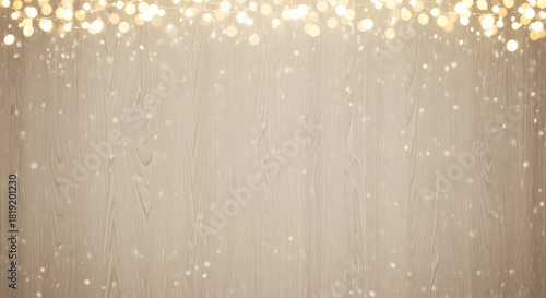 Wallpaper Mural Elegant wooden surface adorned with glowing fairy lights, casting a magical ambiance overhead. Torontodigital.ca