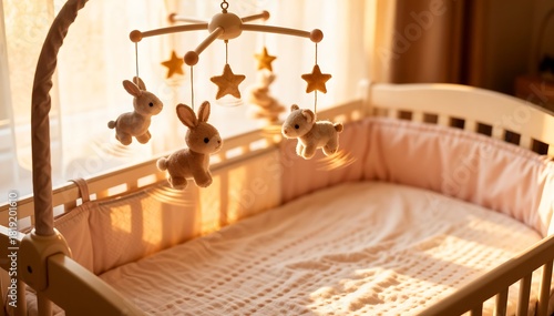 Peaceful Baby Crib with Cute Mobile Toys