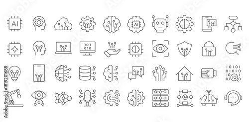 Artificial Intelligence web icons in line style. Media icon with AI star. AI element for apps and web. Vector illustration. Editable stroke.