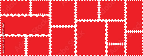 Set of zigzag edge frames rectangle shape frame. Postage stamps set. Post stamp frames and borders. Scalloped scallop edge shape. Zigzag edge sticker set for discount labels, badges, and sale tags. 