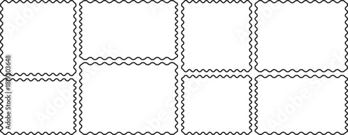Set of zigzag edge frames rectangle shape frame. Postage stamps set. Post stamp frames and borders. Scalloped scallop edge shape. Zigzag edge sticker set for discount labels, badges, and sale tags. 