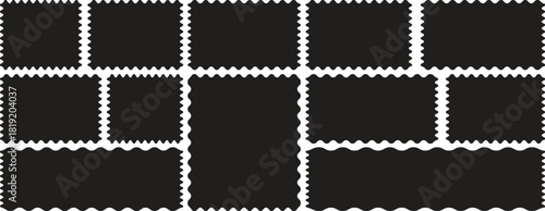 Set of zigzag edge frames rectangle shape frame. Postage stamps set. Post stamp frames and borders. Scalloped scallop edge shape. Zigzag edge sticker set for discount labels, badges, and sale tags. 