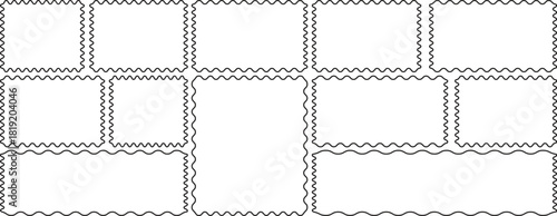 Set of zigzag edge frames rectangle shape frame. Postage stamps set. Post stamp frames and borders. Scalloped scallop edge shape. Zigzag edge sticker set for discount labels, badges, and sale tags. 