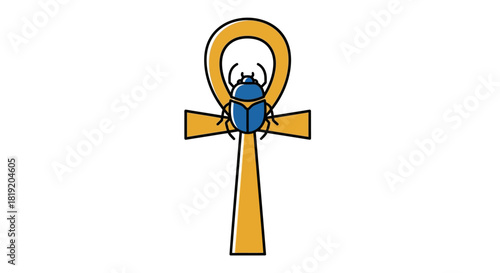 Ancient Egyptian Ankh with Scarab Beetle Symbol of Life and Rebirth.