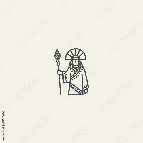 A simple design featuring a shaman figure with classic attributes such as a ritual staff or necklace.