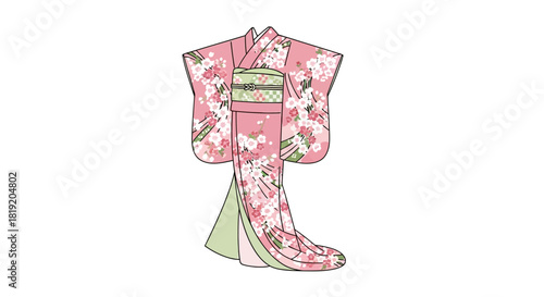 Beautiful Pink Kimono with Floral Pattern.