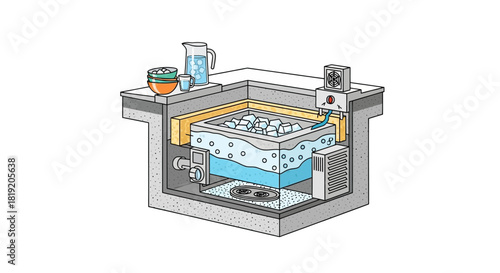 Diagram of a water treatment system with filtration and aeration.