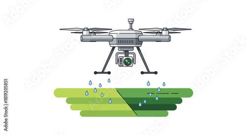 Drone spraying crops with precision agriculture technology for efficient farming.