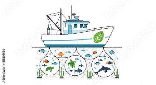 Eco friendly fishing boat for marine life conservation.