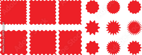 Set of zigzag edge frames rectangle shape frame. Postage stamps set. Post stamp frames and borders. Scalloped scallop edge shape. Zigzag edge sticker set for discount labels, badges, and sale tags. 