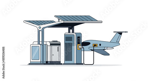 Futuristic Aviation - Electric Plane Charging at Solar-Powered Station.