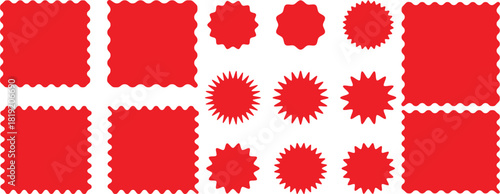 Set of zigzag edge frames rectangle shape frame. Postage stamps set. Post stamp frames and borders. Scalloped scallop edge shape. Zigzag edge sticker set for discount labels, badges, and sale tags. 