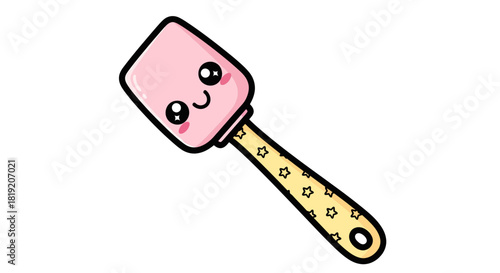 A captivating pink spatula character with stars expressing joy, ideal for confectionery use