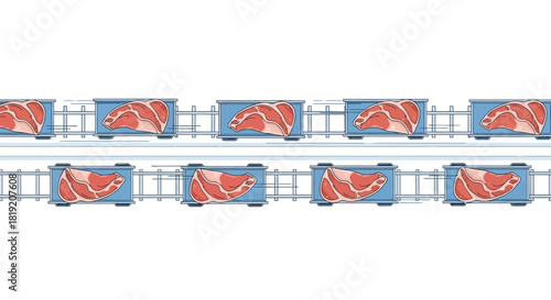 Industrial meat production on an automated factory conveyor belt.