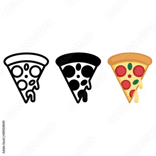 Pizza slice icons set: outline, solid, colorful vector illustration Vector