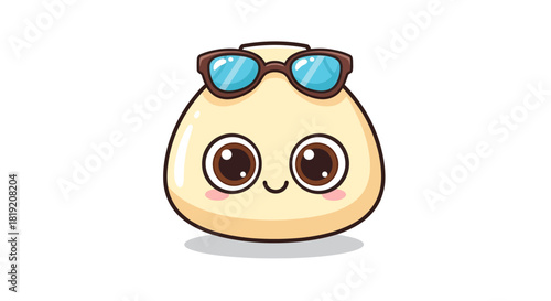 Adorable summer cartoon dumpling character with big eyes and sunglasses illustration
