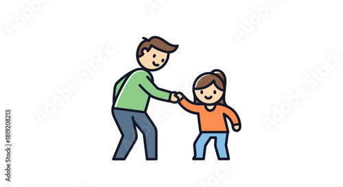 An illustration of a dad helping his daughter, depicting family support and childhood development