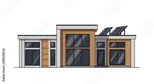 Modern House Design with Solar Panels and Large Windows.