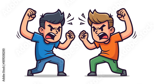 Animated characters facing off, representing conflict and confrontation scenario concept